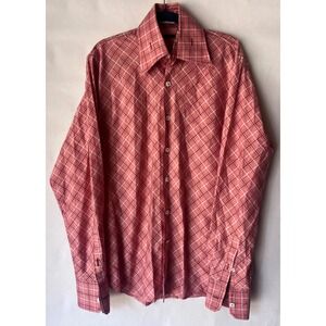 Angelino For Bermuda Mens Pink Plaid Long Sleeve Button Down Dress Shirt‎